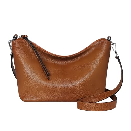 Iswee Leather Handbags for Women Crossbody Purse Designer Everyday Shoulder Bag Satchel Small Tote Bag (Sorrel)