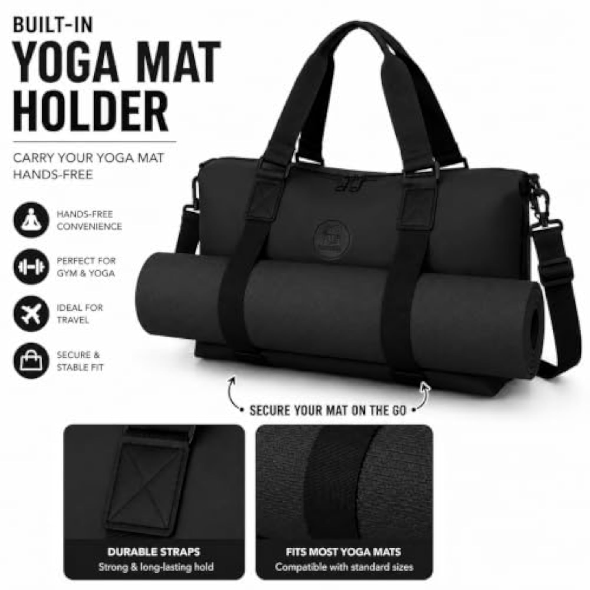 Travel Duffel Bag Black, 42x33x14 Cm