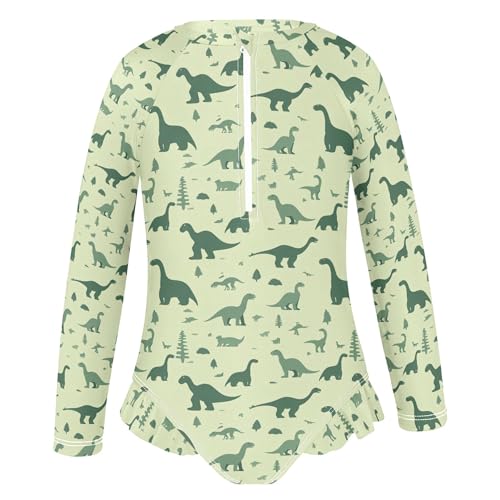 Cute Dinosaur Girls Long Sleeve Rashguard Swimsuit UV Protection One-Piece Swimwear Bathing Suit B04041052