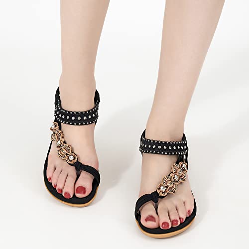 Womens Flat Sandals Comfortable Gladiator Sandals For Women Dressy Summer Elastic Ankle Strap Flip Flops Casual Bohemian Beach Thong Sandals Shoes #TOP5