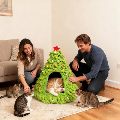 Maison pour chat tricotée et lit chaud isolant pour l'hiver - 3