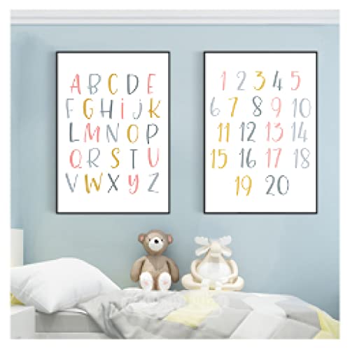 Affiche alphabet numéro rose pour chambre bébé | Toile éducative 30x45cm arc-en-ciel - 5