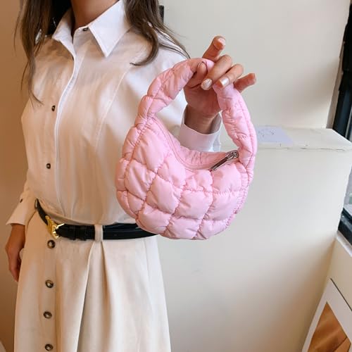 Image of Quilted MINI Handbag and Purses Women Puffer Nylon Hobo Cotton Padded Purse Work Travel Lightweight