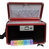 Medicine Box With Lock and Key, Medicine Lock Box for Safe Medication Storage, Sturdy Steel Hinges, Strap For Easy Carrying, Medicine Pill Organizer, Anti-Skid Feet, First Aid Medicine Box with 2 Keys (Large)