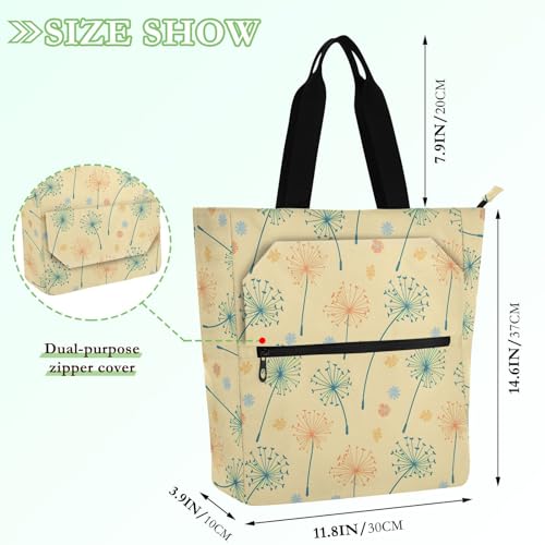 Dandelion Flowers Tote Bag for Book Lovers Reusable Bags with Zipper Pocket for School Work Shopping2