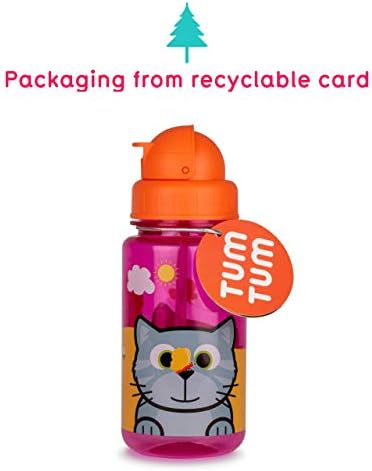 TUM TUM Flip Top Kids Water Bottle With Straw, Tritan Toddler Water Bottle, 400ml, BPA Free (Bluebell The Cat)