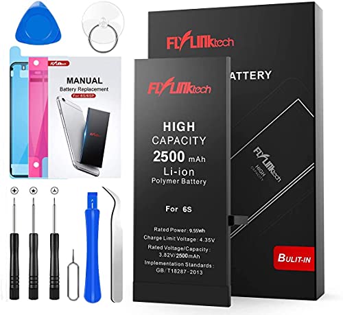 Bateria para iPhone 6s 2500 mAH com 46% mais capacidade do que a bateria original, FLYLINKTECH substituição de alta capacidade bateria para iPhone 6s com kits de ferramentas de reparação, fita adesiva
