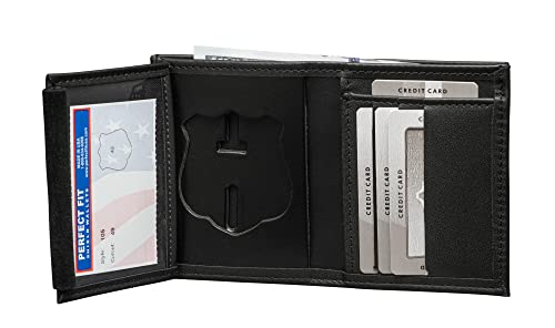 Perfect Fit Shield Wallets Houston Police Badge Wallet Black Leather Hidden Badge and ID Holder (cutout 49)2