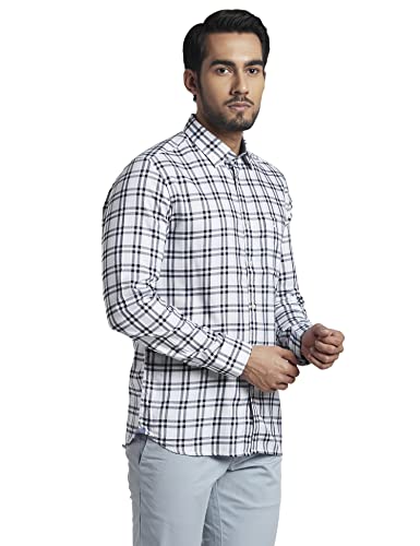 Image of Parx Men's Pure Cotton Checks Pattern Slim Fit Semi Cutaway Collar Full Sleeve Casual Shirt