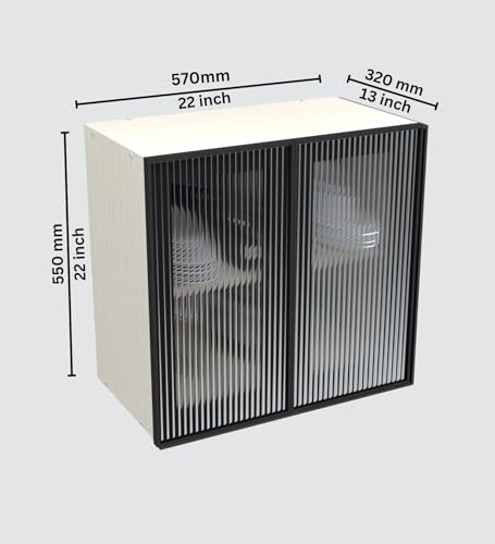 Image of SPECIALITY PANELS Aluminium Black Profile 2 Door Wall Cabinet | Fluted Glass Handless Shutters | Wall Mounted Kitchen Storage Cupboard | Space Saving Multipurpose Storage Unit | DIY Assembly