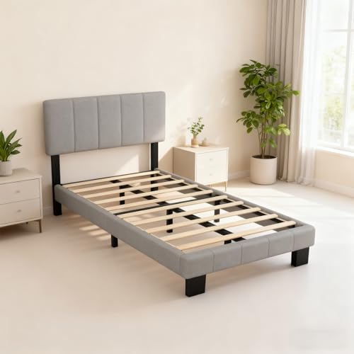 YIDATONG Bett 90 x 200 cm, Bettgestell, Jugendbett mit Lattenrost, Metallrahmen, Höhenverstellbarem Kopfteil, Stauraum unter dem Bett, Langlebig und widerstandsfähig, Eleganter Look, Einfache Montage