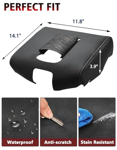 KBH Auto Center Console Armrest Cover Replacement for Chevrolet Silverado & GMC Sierra 1500 2500 3500 2014-2018, Vinyl Leather Middle Console Covering, Split Bench Jump Seat (Black-Gray Stitch) - Thumbnail 5
