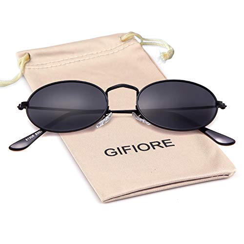 Gifiore Oval Sunglasses Vintage Retro 90S Sunglasses Trendy Designer Glasses For Women Men (Black Frame Grey Lens) #TOP4