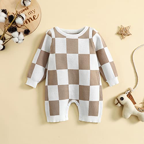 Lamgool Baby Girls Boys Checkered Jumpsuit Knitting Longsleeve Casual Plaid Romper Outfit For Fall 6-12M #TOP6