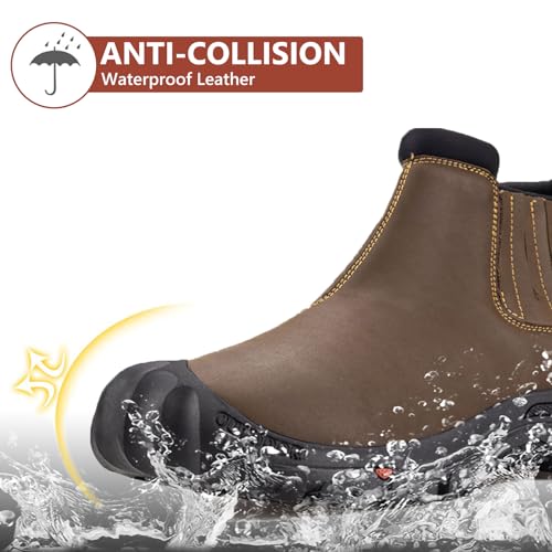 UPIShi Men's Waterproof Work Slip On Snow Boot Leather Outdoor Walking Hiking Casual Shoes2