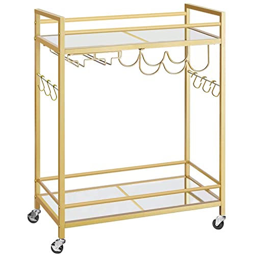 Tutotak Bar Cart, Serving Cart For Home, Microwave Cart, Drink Cart, Mobile Kitchen Shelf With Wine Rack And Glass Holder, Rolling Beverage Cart, Gold Bc01Bb031 #TOP7