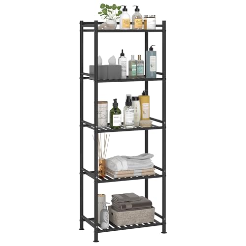 FKUO 5 Tier Bathroom Storage Open Shelf Unit, Free-Standing Metal