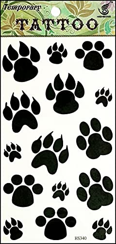 Umama Tattoos 1 Sheet Cute Black Paws Foot Temporary Tattoo Arm Waterproof Transfer for Men Women Fake Tattoo Cat Dog Paws Cartoon Sticker Fashionable 3D Tattoos Removable Multicolor 8X4 Inch
