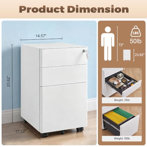 Image of Guizeeopo Fully Assembled 3 Drawer File Cabinets for Home Office