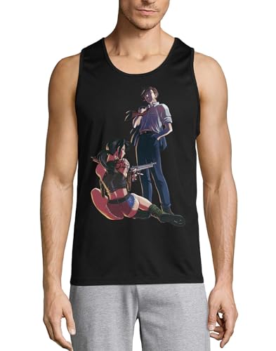 Camiseta sin mangas de algodón Anime 10 negra para hombre en corte regular para verano