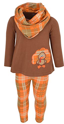 Unique Baby Girls Kids Toddler 3pc Outfit Set Long Sleeve A-Line Tunic Top Leggings and Scarf