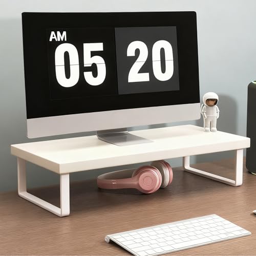 crayfomo Stable Wood Computer Monitor Stand for Desk Organizer Anti-slip Computer Riser Monitor Shelf for PC Laptop Notebook Home & Office (White)