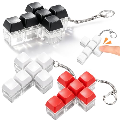 3Pcs Keyboard Toy Decompression Toys Keyboard Clicker Toy Portable Mechanical Keyboard Keychain Skin Picking Keyboard Toy Funny Cross Shape Cube Key Button for Adults(3 pcs_Black ,Red , White) - Image 9