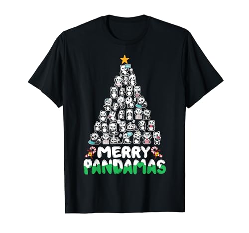 Animal Panda Christmas Shirt Merry Pandamas Christmas Tree Camiseta