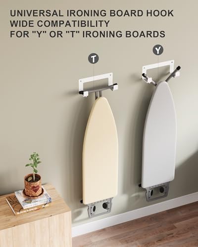MUSVOH Ironing Board Holder Wall Mount Stainless Steel, Y T Leg Ironing Board Hanger Wall Mount for Laundry Room, Iron Board Hooks for Wall Heavy Duty, White