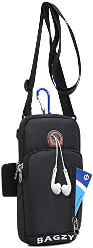 BAGZY Running Armband Sport Shoulder Bag Phone Holder Passport Travel Wallet Bag Money Belt Waist Pouch Shoulder Holsters Cross body Outdoor Purse Case Bag for iPhone 13 Pro/12 Pro Max/XS Black