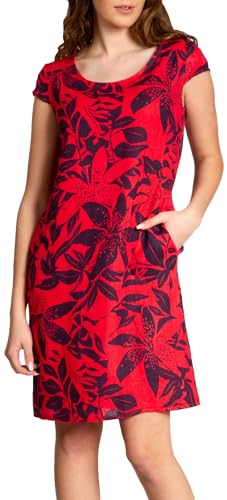 Caspar SKL026 knielanges Elegantes Damen Sommer Leinenkleid, Farbe:rot, Größe:L - DE40 UK12 IT44 ES42 US10