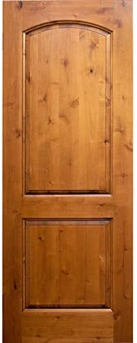 Knotty Alder 2-Panel Arched Top Solid Core Wood Stainable Interior Door Slab (32"x 80", Finished)