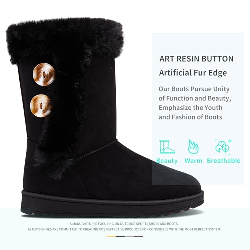 ALTOCIS Women’s Fur Lined Winter Snow Boots Short Mid Calf Fashion Boot Art Resin Button Faux Suede Boots for Women3