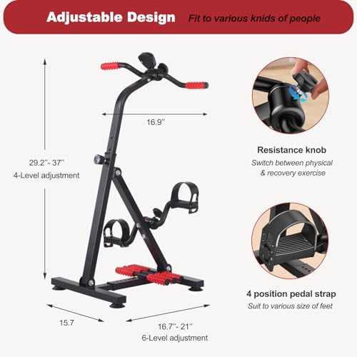 Image of Pedal Exerciser Bike for Seniors, Arm Leg Hand and Knee Elderly Exercise Equipment, Sitting Home Exercise Machine for Total Body, Upper and Lower Limb Physical Therapy Trainer