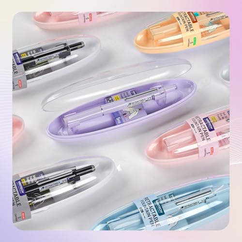 Image of WRITECH Fountain Pen Fine Nib: Retractable Black Ink Pens Set Includes 5 Ink Cartridges Smooth Writing for Calligraphy Sketching Journaling Gift (Purple)