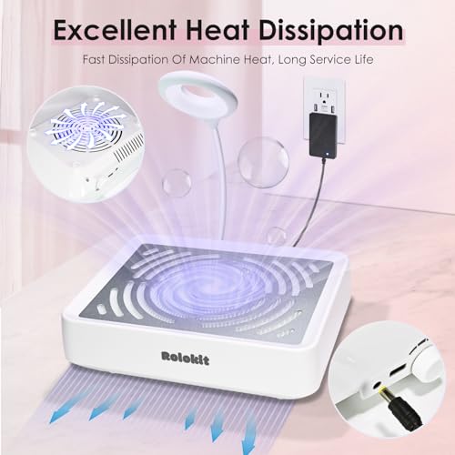 Rolokit B0925PARENT Nail Dust Collector With Lamp&50Pcs Disposable Filter&Dusting Brush thumb #3