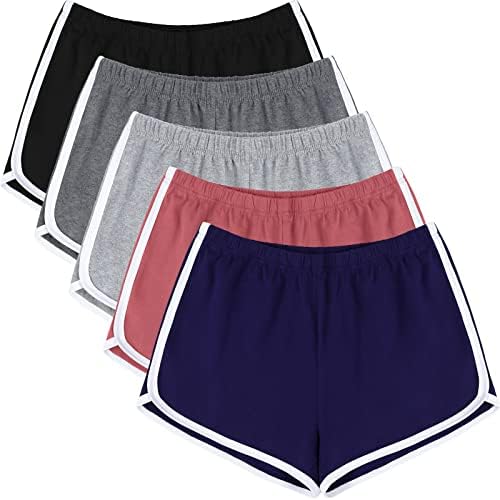URATOT 5 Pack Women's Cotton Yoga Dance Short Pants Sport Shorts Summer Athletic Cycling Hiking Sports Shorts, Large