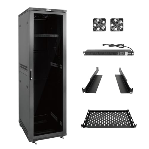 Image of Tecmojo 42U Server Rack Network Cabinet 23.6 inch D x 23.6 inch W, Locking Data Cabinet Enclosure for 19 inch Server, Networking, AV & IT Equipment, Clear Door, Black