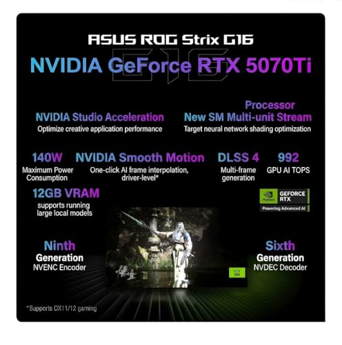 Image of ASUS ROG Strix G16 Gaming Laptop, AMD Ryzen 9 CPU (16-core), GeForce RTX 5070 Ti 12GB DDR7, 32 GB DDR5 RAM, 1 TB SSD, 16 inch LED IPS 165Hz WUXGA Dispaly, RGB Keyboard, Wi-Fi 6E, Window 11 Pro