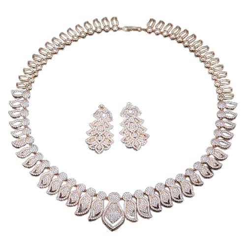 Parure collier et boucles d'oreilles de mariage bijou cubique micro pavé