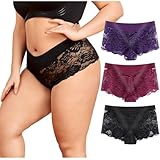 Timothee Women's Underwear Plus Size Panties Lace Boyshorts Cheeky Panty Hipster for Women (Pack 3-1, 5XL)