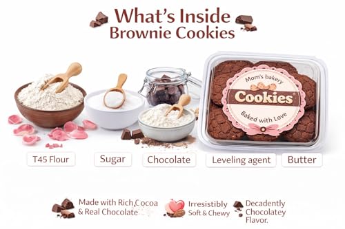 Image of MOM'S BAKERY Crunchy Sweet Brownie Cookies 200gm - Soft & Moist Texture, Homemade Chewy & Freshly Baked Snack Treats- Ideal for Gifting | T45 Flour, Butter, Sugar, Vanilla Essence | Eggless, No Maida, No Palm Oil, No Preservatives | Healthy & High Fiber for Cravings for Tea Time