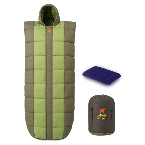 Image of ROCKSPORT Ladakh Mummy Sleeping Bag, Hollow Fiber Filling, Lightweight Winter Camping Bag with Air Pillow, Pista Green (-10C to 0C)