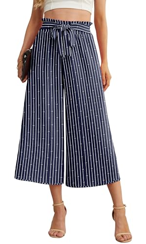 Image of IWOLLENCE Women Flowy Loose Wide Leg Pant Summer Beach Casual Trousers high Waist Adjustable Knot Business Work Casual Pants