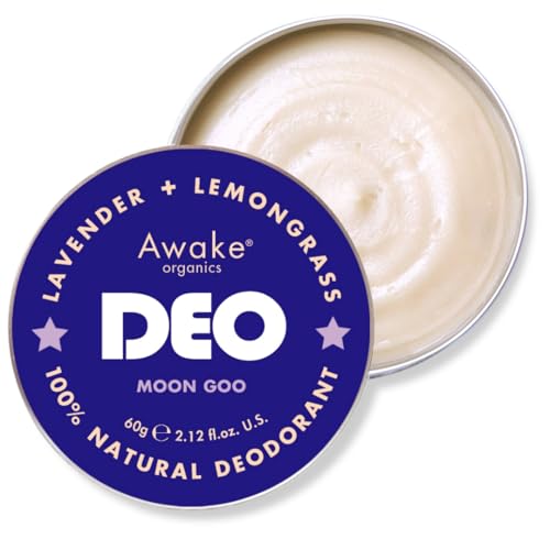 Awake Organics DEO - Natural Plastic Free Deodorant Balm - Moon Goo - Lavender & Lemongrass - Aluminium Free - Long-Lasting Odour Protection, Made in England - 60g