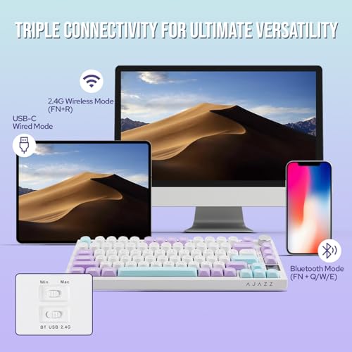 EPOMAKER Ajazz AK820 Pro 75% Gasket-Mounted Mechanical Keyboard with TFT Screen, 3 Modes(BT 5.1/2.4G Wireless & Type-C Wired), Sound Dampening Foams (White Purple MOA, Ajazz Flying Fish Switch) - Image 5