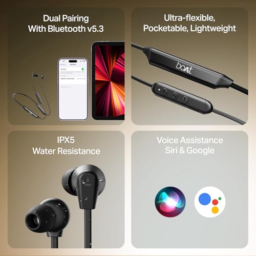 Image of Boat Rockerz Trinity Grande, 150H Battery, Hi Res Audio by LDAC, Dual Pair, ENx Tech, Stream Ad Free Music via App Support, Bluetooth Neckband, Wireless with Mic Earphones (Black)