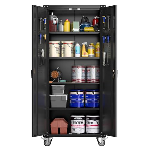 IDEALHOUSE 72 in Rolling Steel Cabinet, Lockable Garage Storage Cupboard with 2 Doors, 4 Adjustable...