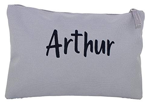 Personalised Name Silver Grey Travel Wash Bag (Black Embroidery)