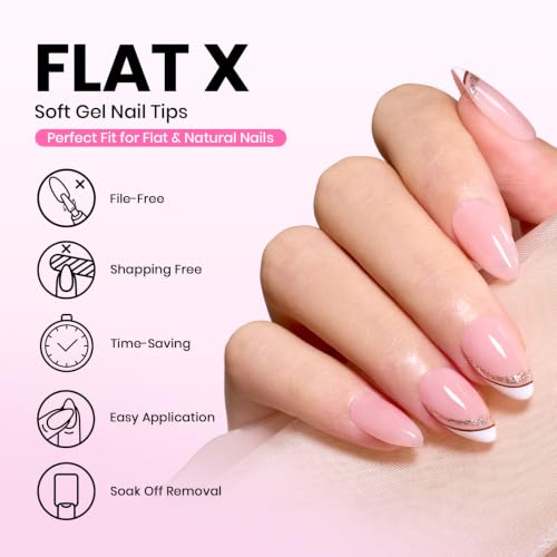 Image of Beetles Flat-X Soft Gel Nail Tips, Short Almond, 640Pcs, 16 Sizes